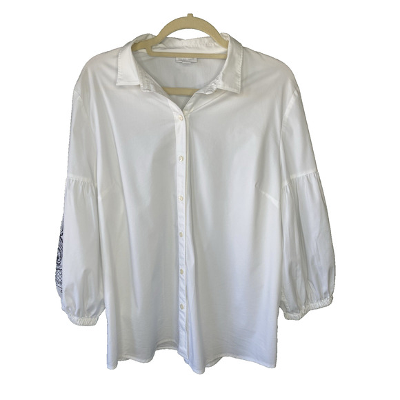 J. Jill Tops - J Jill Blouse Women’s Large White & Black Paisley Bohemian Career Button Down
